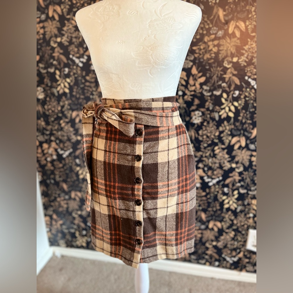 Brown and Tan Mini Skirt with Belt